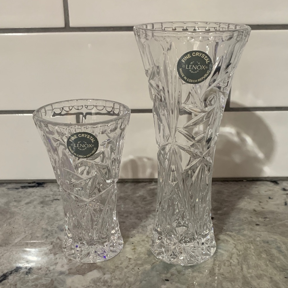Lenox Fine Crystal Glass Flower Vases Set of 2- 6” and 4”